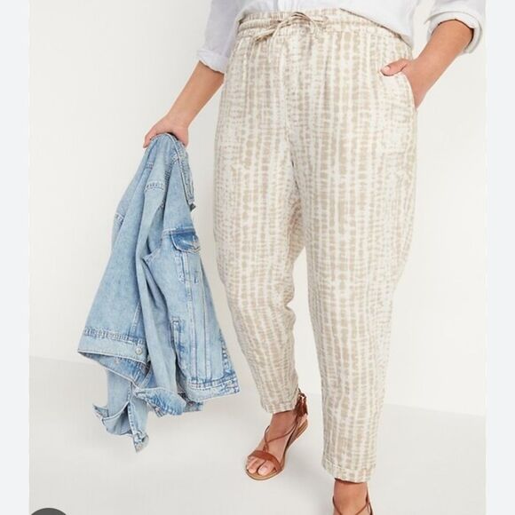 Old Navy high waisted tie dye linen blend straight cropped pants size small - Picture 1 of 8